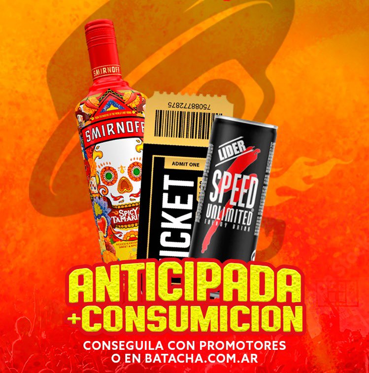 SÁBADO PICANTE 🌶️🔥
lanzamiento #Smirnoff Spicy + Doritos Flamin Hot

dj Johnny 🎧 // anticipadas con consumición en batacha.com.ar 🎫

#Batachá
