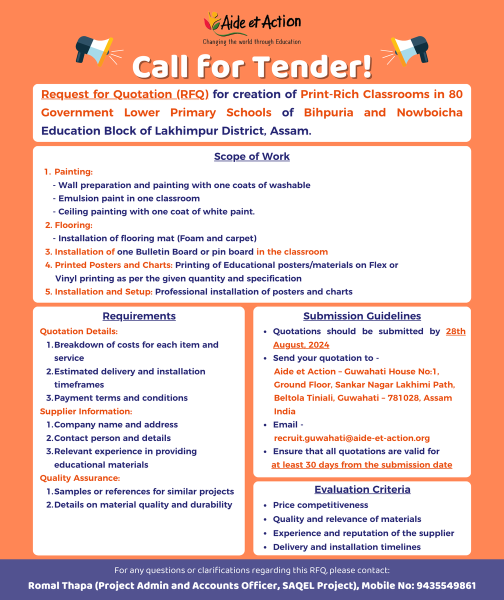 aea_neindia's tweet image. 📢 #CallforTender 📢

Do you wish to help support the bright futures of children? As we actively facilitate process for providing access to quality education to the future generations, we are thrilled to collaborate with dynamic service providers!