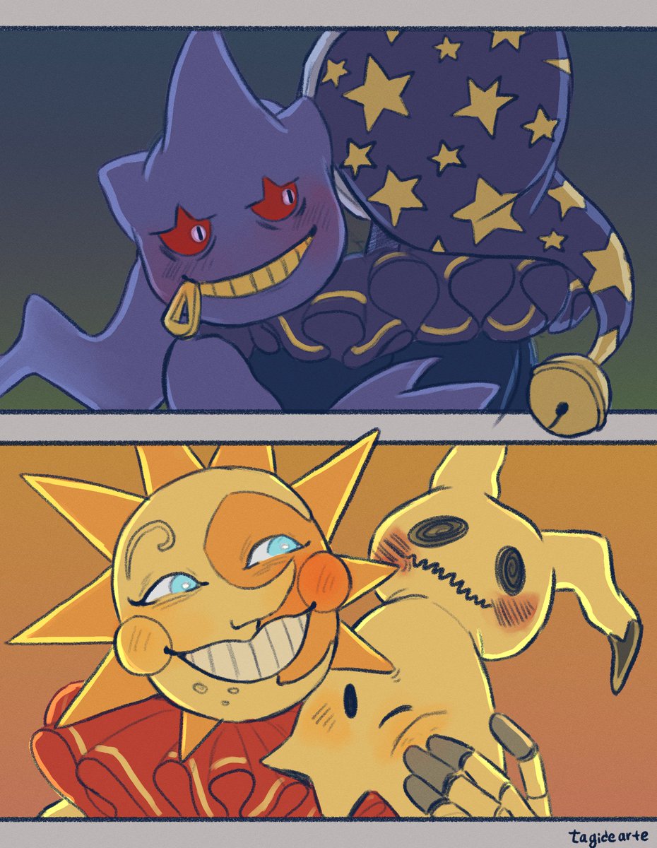 Sketchy glimpse into a little Pokemon x DCA AU. You gotta have fun sometimes :) And sometimes fun involves mashing two of your favourite pieces of media together 
#moondrop #sundrop #dca #fnafsun #fnafmoon #banette #mimikyu