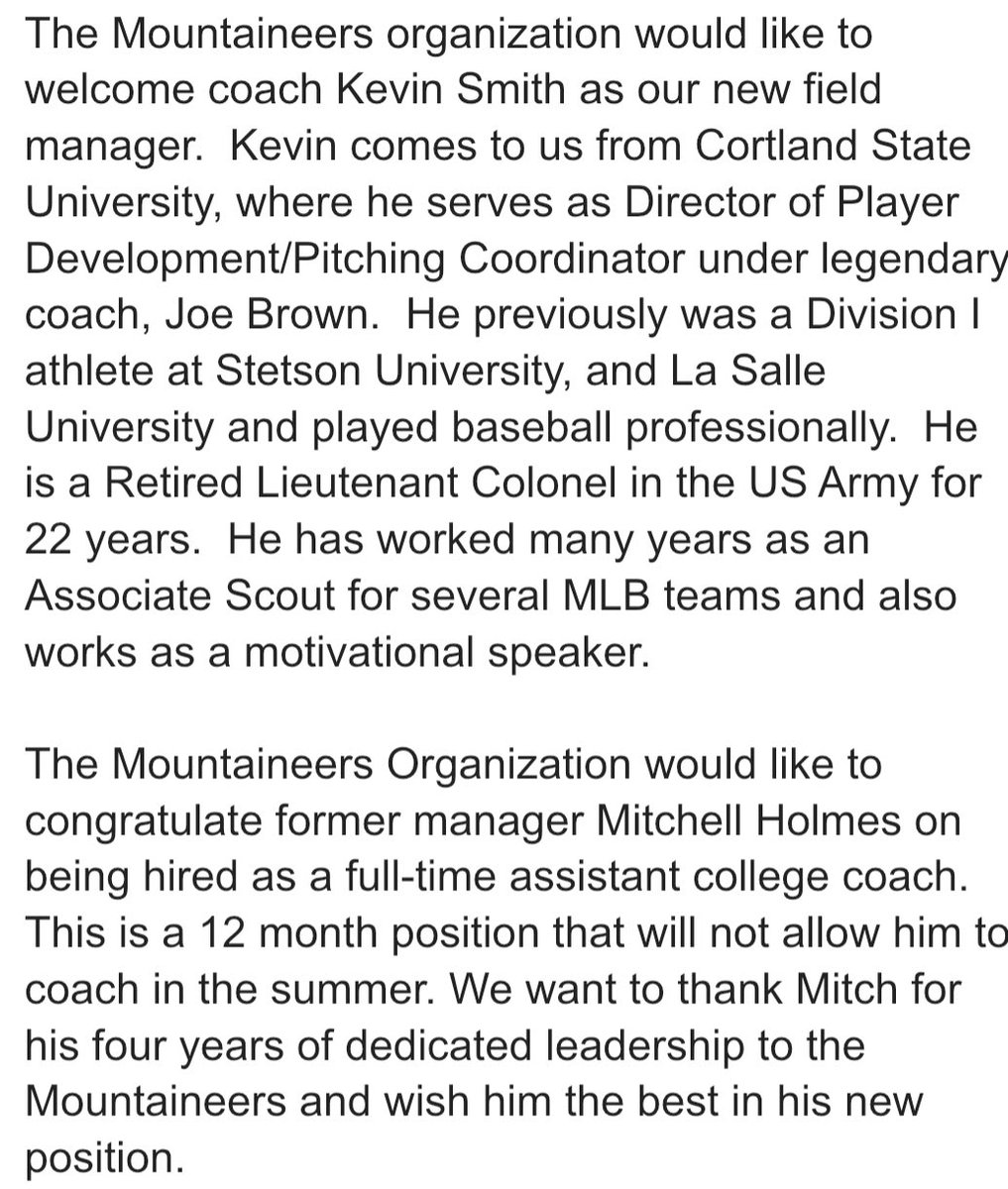 Let’s welcome <a href="/RosinBagCoach/">Coach Smith (Mountaineer Six)</a> as our new manager!