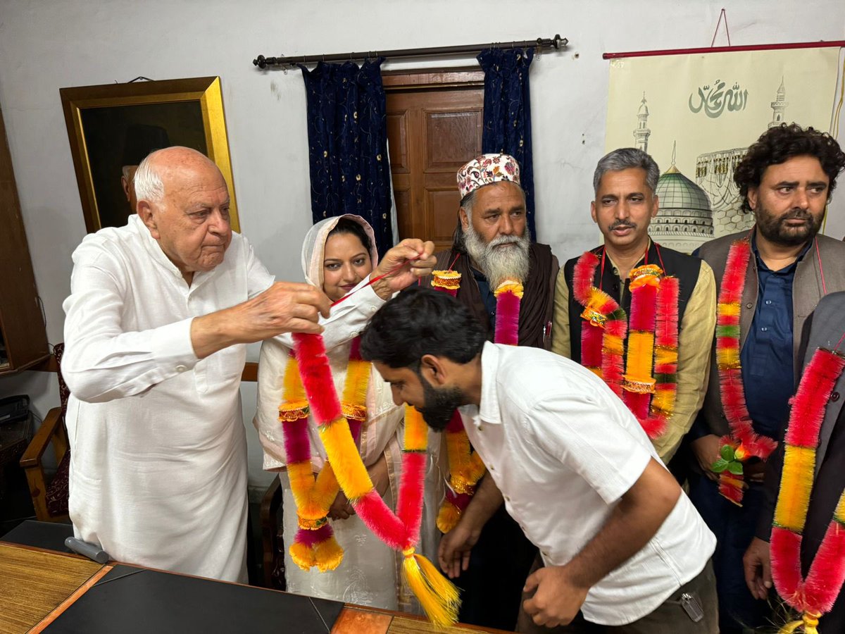 JKNC_'s tweet photo. Javed Iqbal Choudhary, a highly respected and popular youth leader from Rajouri district, has joined the Jammu and Kashmir National Conference (JKNC). Javed, who previously served as the Chairperson of the Block Development Council in Koteranka (Budhal), is locally celebrated as a "development icon" for his unwavering focus on improving basic education, healthcare, and road infrastructure in the region.

Joining him in the party are Baji Mian Mohammad Aslam Sahab, a widely revered spiritual and social leader from Budhal, and Javed's wife, Shazia Kausar, who is a member of the District Development Council (DDC). Other prominent figures, including Baji Abdul Wahid, Moulana Baji, and Baji Bashir Sahab, also pledged their support to the National Conference.