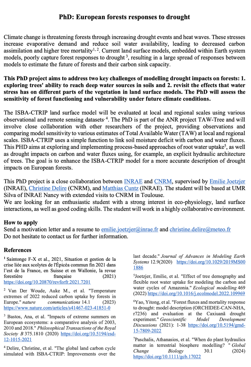 We have a PHD position open on European forests responses to Drought. Don't hesitate to share or apply !