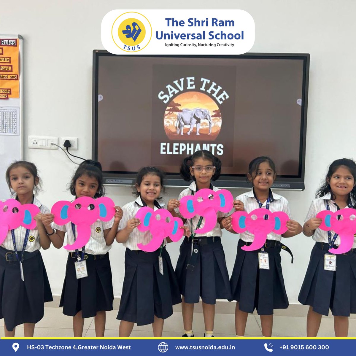 TSUSNoida's tweet image. 🦣 "Elephants are majestic giants, symbols of strength and wisdom." Form I celebrated Elephant Day with enthusiasm, crafting 🎨 vibrant elephant masks and discovering 📚 fascinating facts about these gentle giants. #TSUS #GREATERNOIDA. 🌍✨