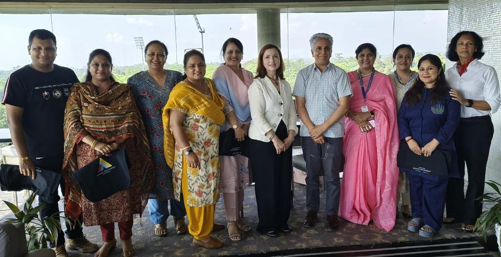 SchoolEduChd's tweet image. International Collaborations help our students and teachers to bring change to the classrooms. Ms. Gloria Berbena Minister counselor from @StateDept met Director School Education Sh. @HPSBRAR to acknowledge his support for @TESOL_Assn training for teachers and #AccessProgram for