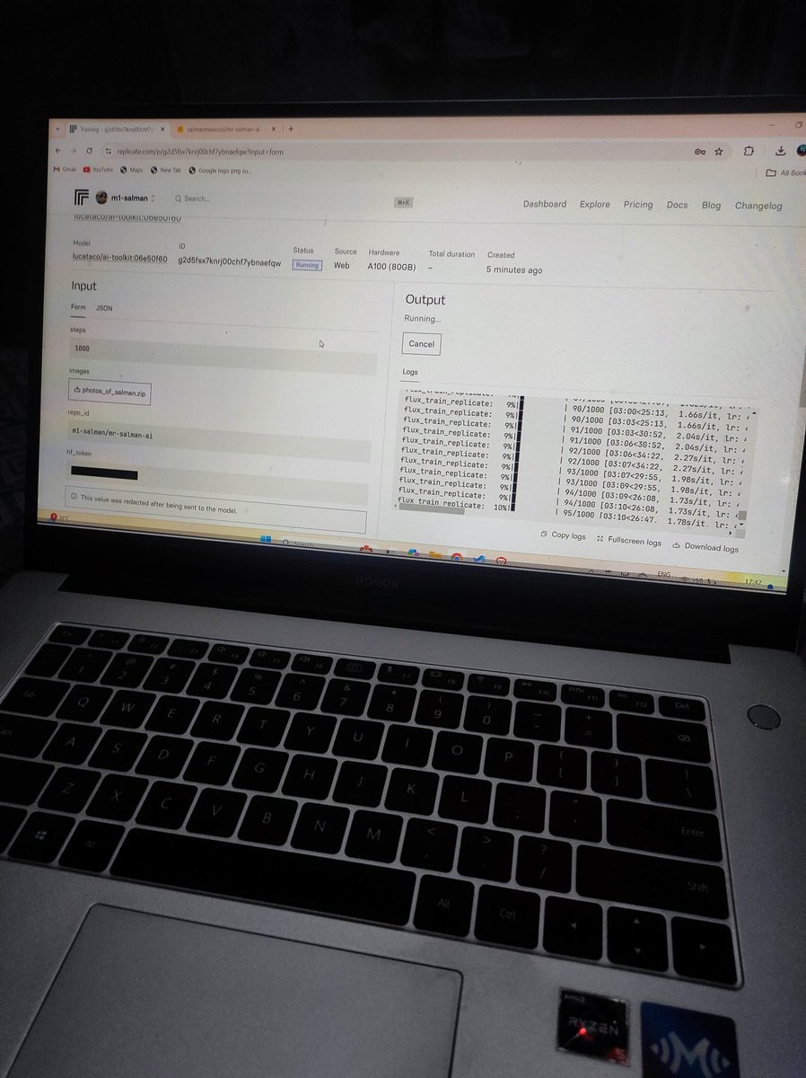 salman_code's tweet image. Training Flux AI model on @replicate 

Thanks to @mreflow @lucataco93