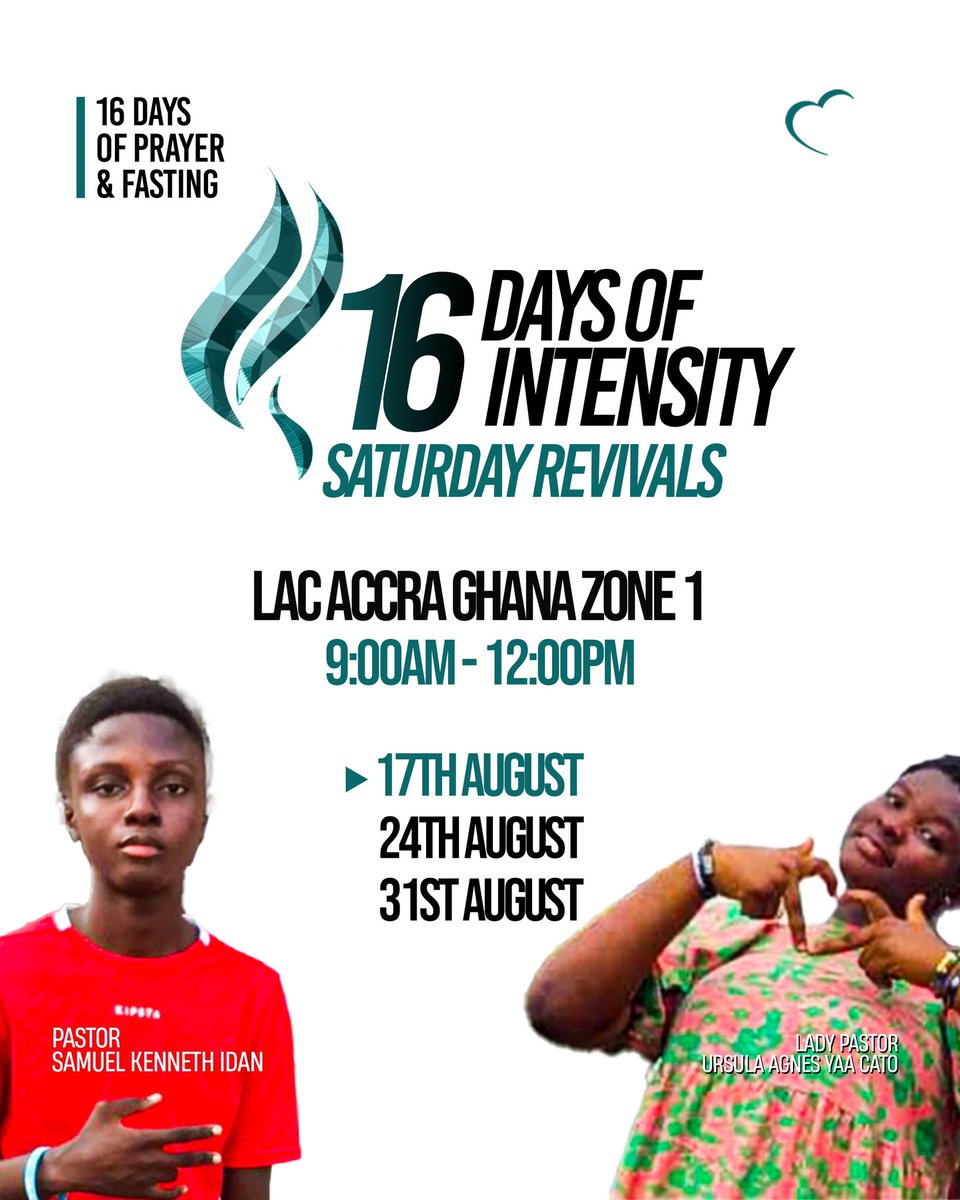 EvangelistKOD's tweet image. #ProgramAlert
‼️Announcing with great excitement….

16 DAYS OF INTENSITY - SATURDAY REVIVALS
Dates: August 17th, August 24th and August 31st 2024.
Time: 9:00AM - 12:00PM GMT 
week
Venue: Love Arena Church Accra Ghana Zone 1.

#LoveArenaChurch
#16DaysOfIntensity
#Christian
#God