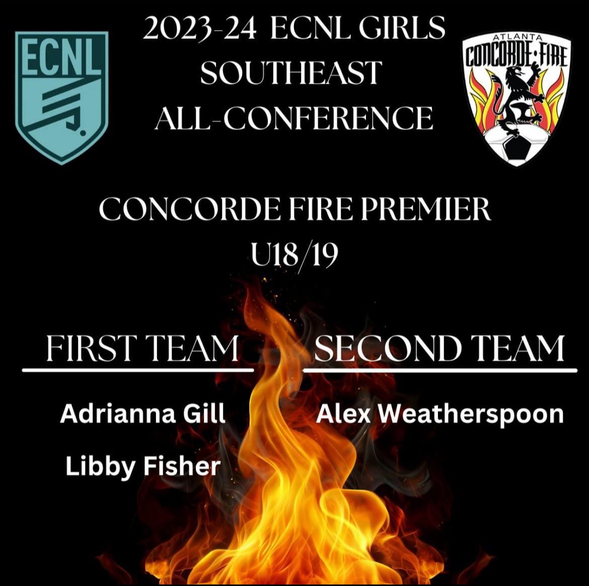 Concorde Fire 06/07 Premier ECNL (@cf06premierecnl) on Twitter photo Congratulations to <a href="/AdriannaGill62/">Adrianna Gill</a> Libby Fisher and <a href="/AlexSpoon2024/">Alexandria Weatherspoon</a> for being named on the ECNL Southeast All Conference Teams!
<a href="/ConcordeSoccer/">Concorde Fire Soccer</a> <a href="/ECNLgirls/">ECNL Girls</a> <a href="/ECNLSoutheast/">ECNL Southeast Girls</a> Congratulations to <a href="/AdriannaGill62/">Adrianna Gill</a> Libby Fisher and <a href="/AlexSpoon2024/">Alexandria Weatherspoon</a> for being named on the ECNL Southeast All Conference Teams!
<a href="/ConcordeSoccer/">Concorde Fire Soccer</a> <a href="/ECNLgirls/">ECNL Girls</a> <a href="/ECNLSoutheast/">ECNL Southeast Girls</a>