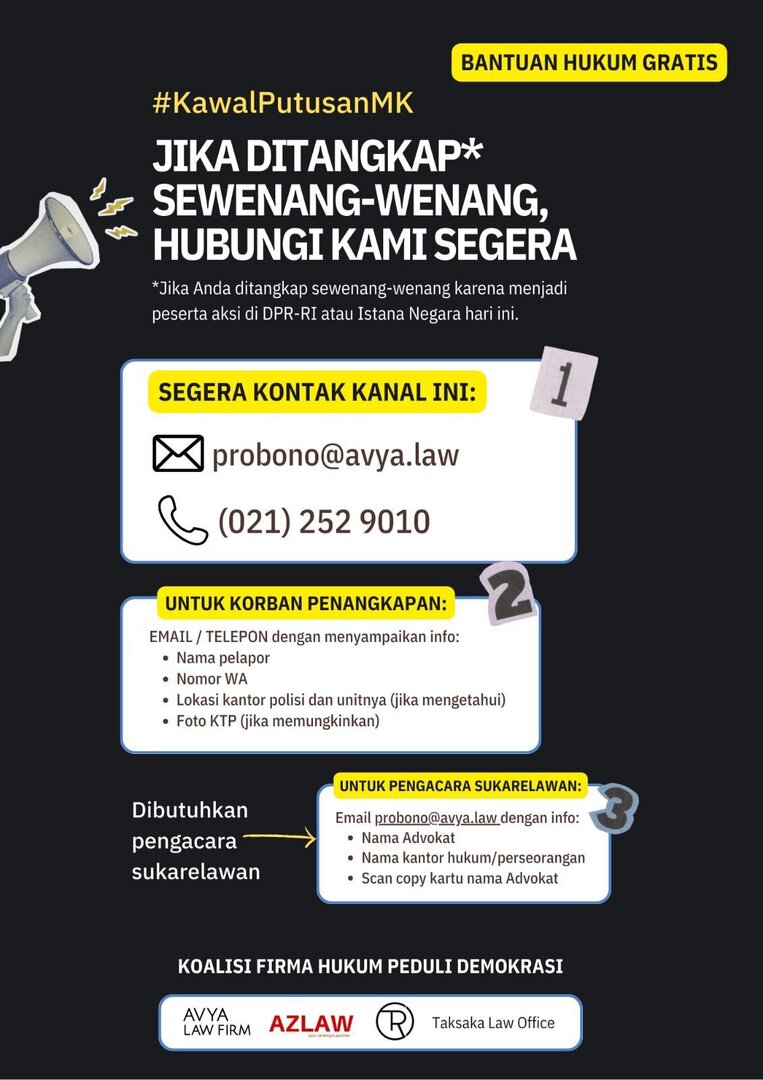 matchatch's tweet photo. @BudiBukanIntel stay safe pls!! buat temen-temen yg butuh bantuan mungkin bisa hubungi mereka

LAWAN! JANGAN LENGAH!
BATALKAN BUKAN TUNDA!
PANJANG UMUR PERJUANGAN!
HIDUP RAKYAT INDONESIA!

#KawalPutusanMK 
#TolakPilkadaAkal2an
#TolakPolitikDinasti
#PeringatanDarurat
#IndonesiaEmergencyDemocracy https://t.co/nYD2Ri8Vwk
