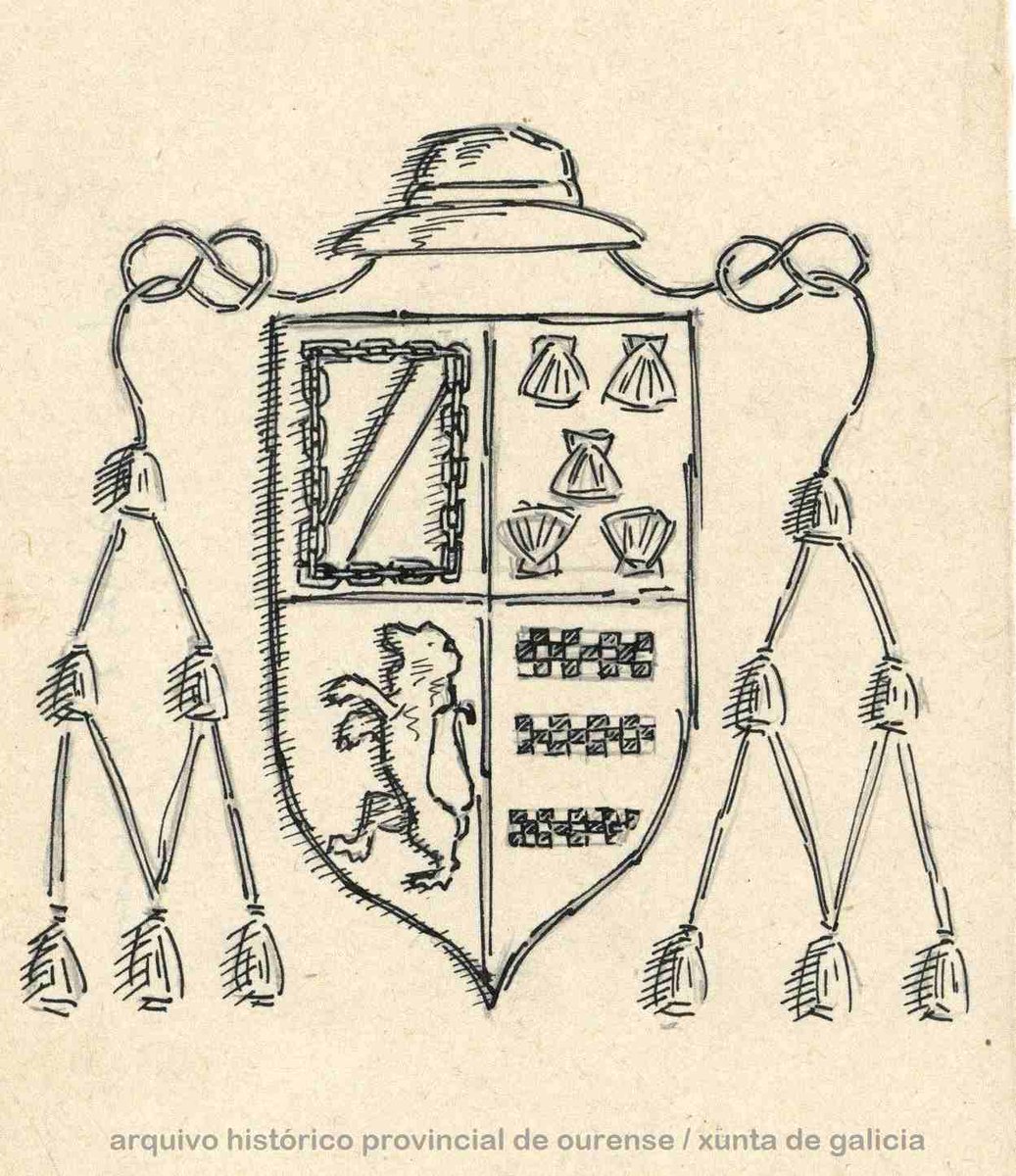 ahpourense's tweet image. No @ahpourense consérvanse varios debuxos de escudos de #Ourense realizados por Xurxo Lorenzo. Destaca o do bispo Muñoz de la Cueva na fachada do antigo pazo episcopal na Praza Maior. Pero tamén hai debuxos de brasóns do Colexio das Mercedes, da rúa Hernán Cortés...🛡️
#heráldica