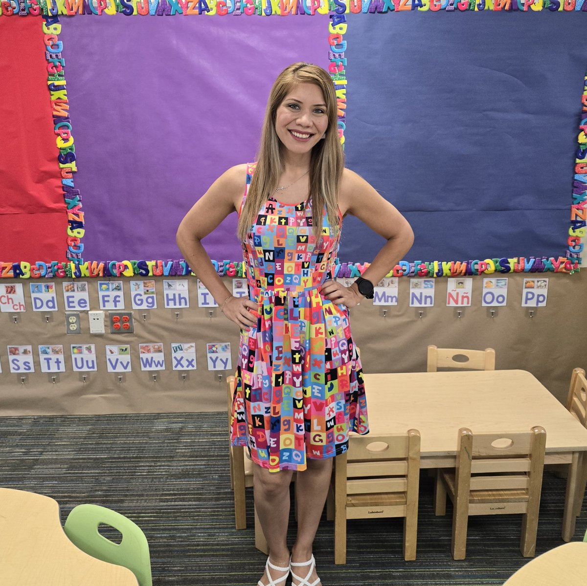 Loving this colorful dress I got from <a href="/amazon/">Amazon</a> —how cute is this alphabet print? 🥰 
Plus, it has pockets, which makes it even better! It's perfect for the classroom. 
If you want one for yourself, head to the link in my bio, click on Instagram links, and find this picture.