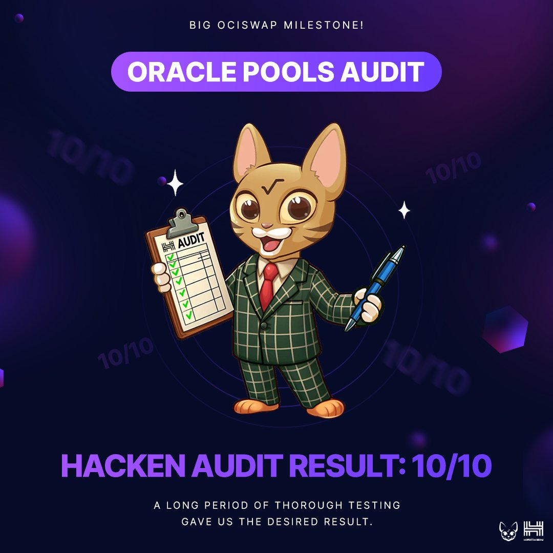 10 out of 10 scores, 0 findings

✅ Oracle
✅ Flex Pool
✅ Precision Pool

Dedication through testing, third-party verification, and security:
audits.hacken.io/ociswap

We do this for you and the growth of the Radix ecosystem 🙌
$XRD