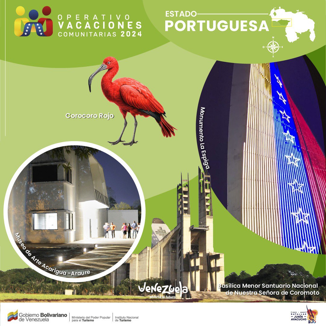 Durante esta temporada vacacional te invitamos a disfrutar de los destinos turisticos del estado Portuguesa.

¡ Venezuela Abierta al Futuro!
 
#venezuelaabiertaalfuturo #vacacionescomunitarias2024 #inatur #tueresinatur #portuguesa