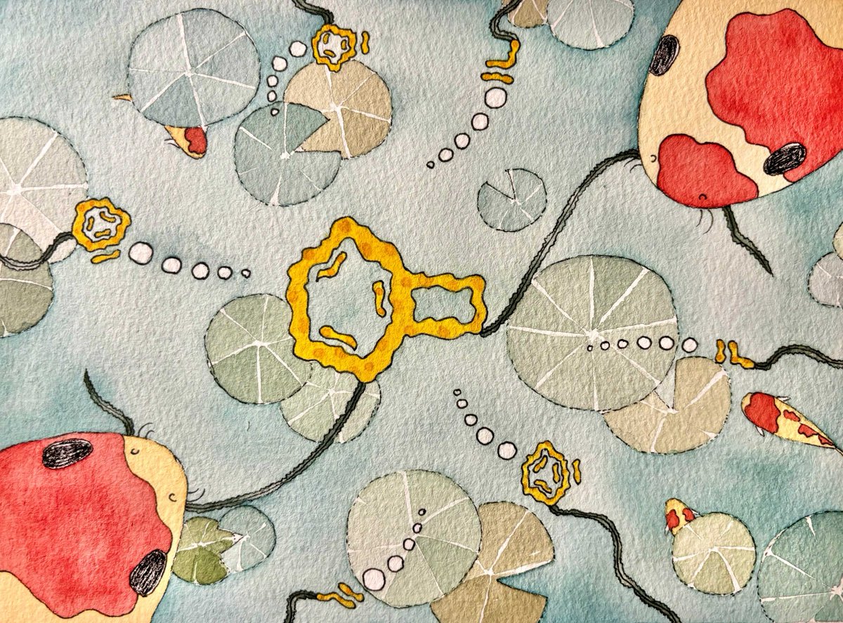 Carps in pond, pulling strong, broken bonds.

A beautiful watercolour by <a href="/Qianqian975996/">Qianqian</a> highlights her recent paper on the back cover of <a href="/ChemicalScience/">Chemical Science</a> !

Cover: pubs.rsc.org/en/content/art…

Read the paper here:
pubs.rsc.org/en/content/art…