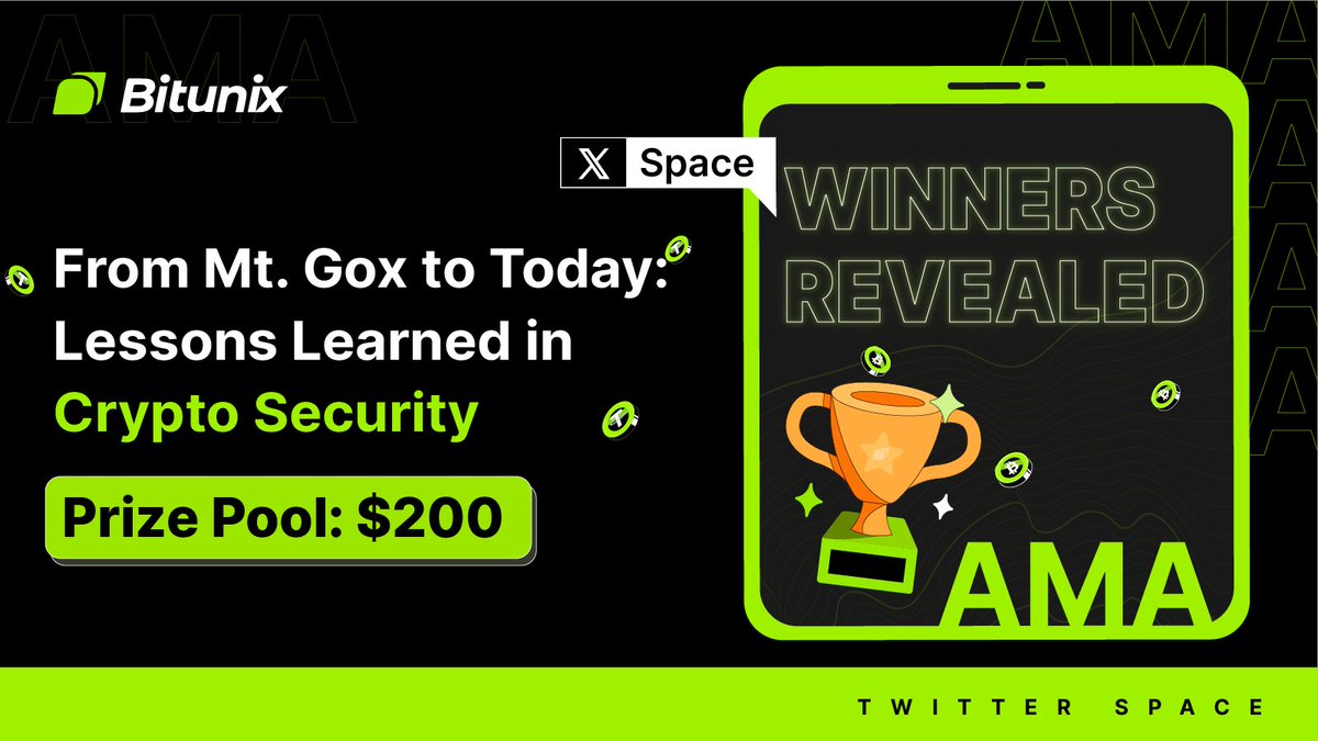BitunixOfficial's tweet image. Drumroll please 🥁

Congratulations to the lucky eligible winners of the #BitunixAMA event &quot;From Mt. Gox to Today: Lessons Learned in Crypto Security &quot; 🎉

Note: When activating the bonus, please ensure that your futures account maintains a balance equivalent to the futures bonus…