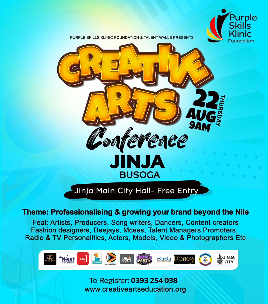 BusogaTourism's tweet photo. Happening now at Jinja Main City Hall. The #CreativeArtsConference Busoga Edition In in preparation for #PurpleParty is sponsored by  Ministry of Busoga Tourism and Heritage 
@DouglasLwangaUg  Live on @NBSTV @sanyukatv https://t.co/q7cHUG6Oe6