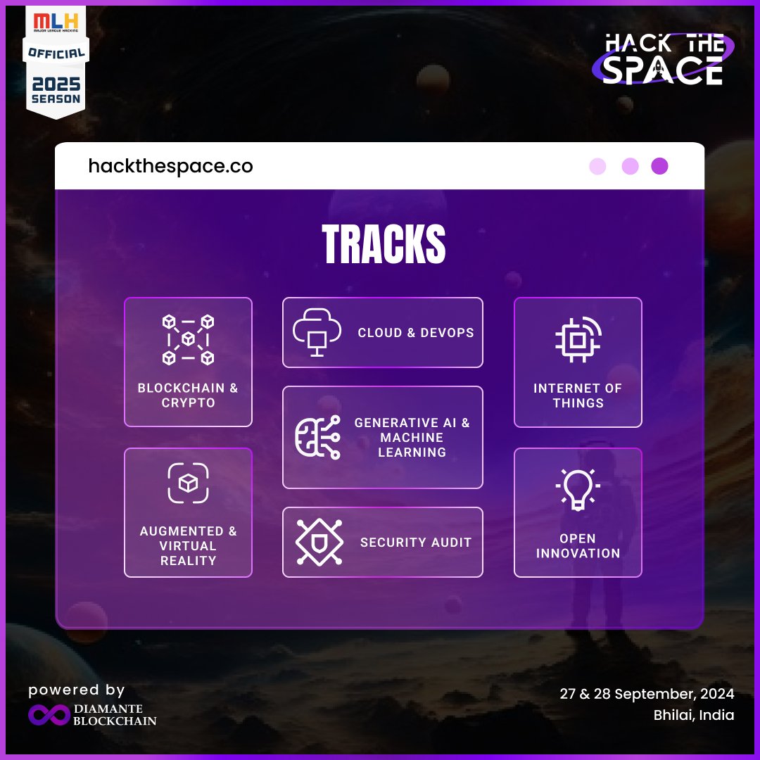 HackTheSpace_'s tweet photo. From Blockchain to AI, VR, and beyond — HackTheSpace 2.0 has tracks for every tech enthusiast.🛸 

Whether you're exploring IoT, Cloud, or Open Innovation, this is your chance to Think, Build, and Launch your ideas! 🚀

#hackthespace #hackathon2024 
#htsseason2 #Hacking https://t.co/Sz1VmIXKEy