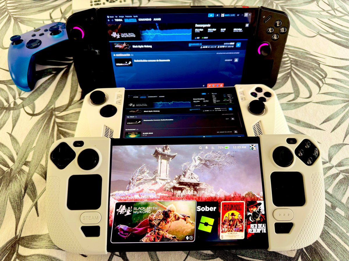 Hooandee's tweet photo. Pues cositas sobre Wukong: Black Myth en handheld PC ✨

- En Steam Deck, después del prólogo que va un poco mal, el juego se estabiliza y va a unos 30FPS constantes.

- El consumo medio es de 21/22w (en ocasiones menos), por lo que podremos jugar durante más de 2h15m en la Deck OLED y sobre 1h40m en la LCD.

- Visualmente, a pesar de tener un perfil gráfico bajo, el juego se ve muy bien.

- Funciona sin tener que hacer nada extra, podemos ajustar la tuerca con apps de terceros, pero no es necesario.

- En la ROG Ally y Legion GO el rendimiento es bueno también, con una configuración gráfica menos agresiva.

- AFMF 1 y 2 no van muy allá, mejor desactivarlo y usar la generación de frames del juego.

Pronto vídeo en el canal ❤️