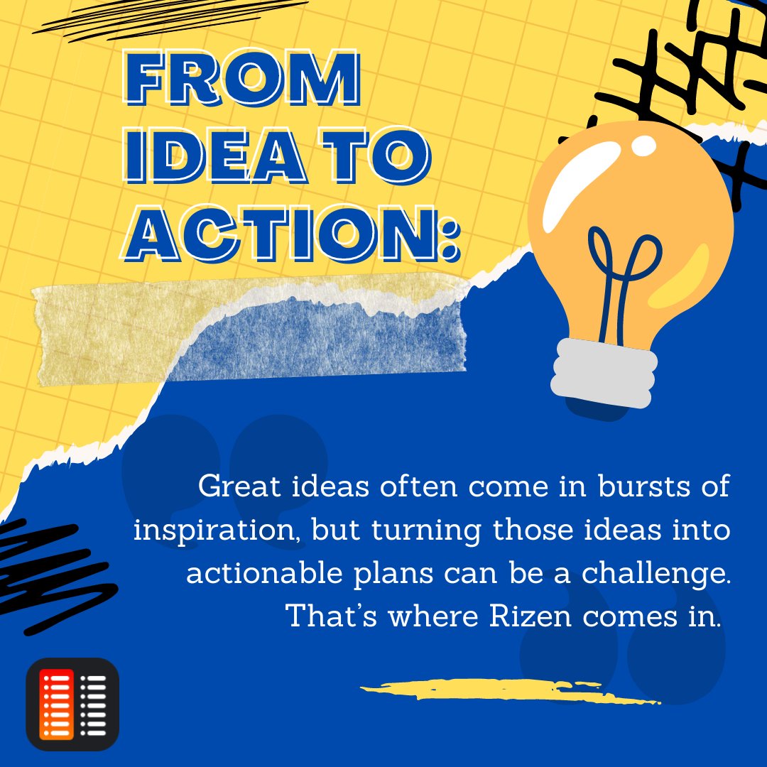 RizenHabits's tweet photo. Turn your ideas into action with Rizen! 🚀💡 Capture brainstorms, break them down into steps, set deadlines, and track progress. Watch your ideas become reality! 🌟✨

🔗 https://t.co/KlGFwhotXA

#Rizen #IdeaToAction #GoalSetting #Productivity #AchieveYourGoals https://t.co/hB3cYyAb1y
