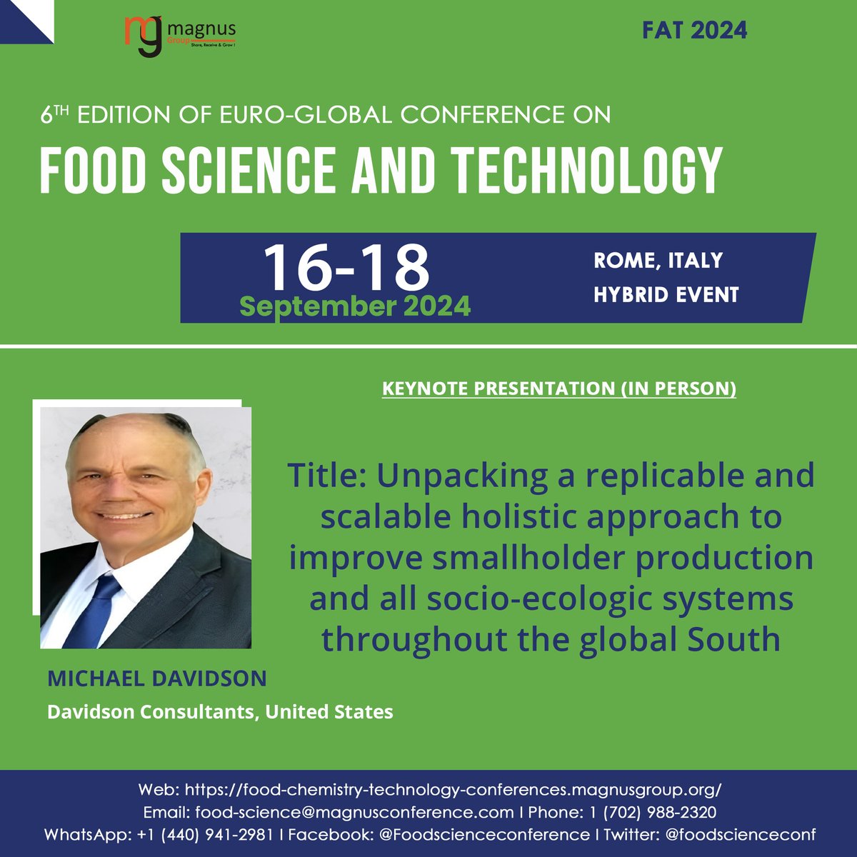 foodscienceconf's tweet photo. Mark your calendars for @foodscienceconf by @magnus_group! Join us awith #MichaelDavidson from #DavidsonConsultants, USA. Register now & secure your spot. https://t.co/ICAbXVGOjo
๐
September 16-18, 2024
๐Rome, Italy
๐ฒ1774292143
#FoodScienceConference https://t.co/gtYp5goLd6
