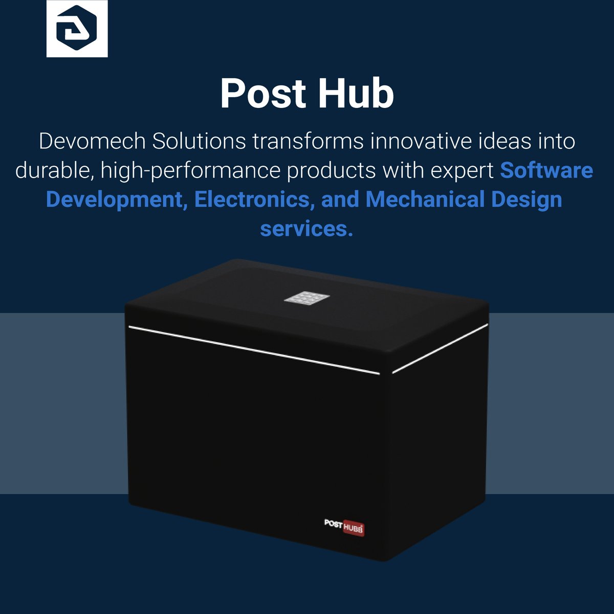 devomech's tweet image. Introducing Post Hub — the future of secure parcel delivery with cutting-edge software, electronics, and mechanical design. Post Hub lets you track your packages remotely through a smart app.

#DevomechSolutions #PostHub #SmartDelivery #ProductDesign #EngineeringExcellence