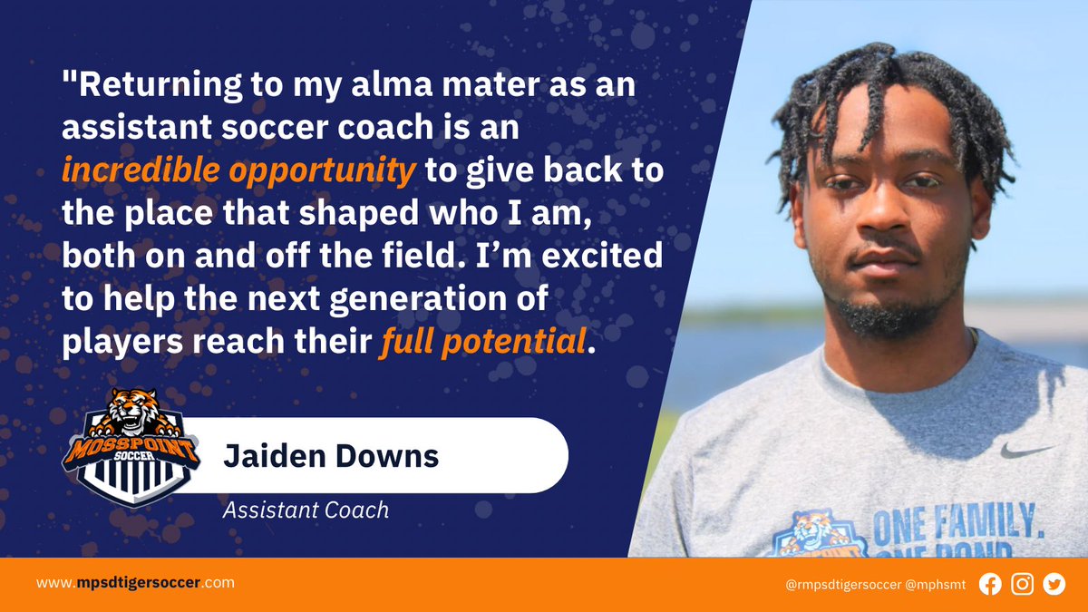 mphsmt's tweet photo. Welcome 🏠 Coach Jaiden!!! 🐾  #MeetTheStaff #MPHSMT 

Join our awesome MPHS Women's &amp; Men's Soccer Teams, along with our dedicated Boosters and Coaches Tuesday, August 27th, 5:30pm-7pm at Raising Canes in Pascagoula for our fundraiser and #MeetTheTeam.
#MPHSMT #OneFamilyOneBond https://t.co/YiKaIdWJUK