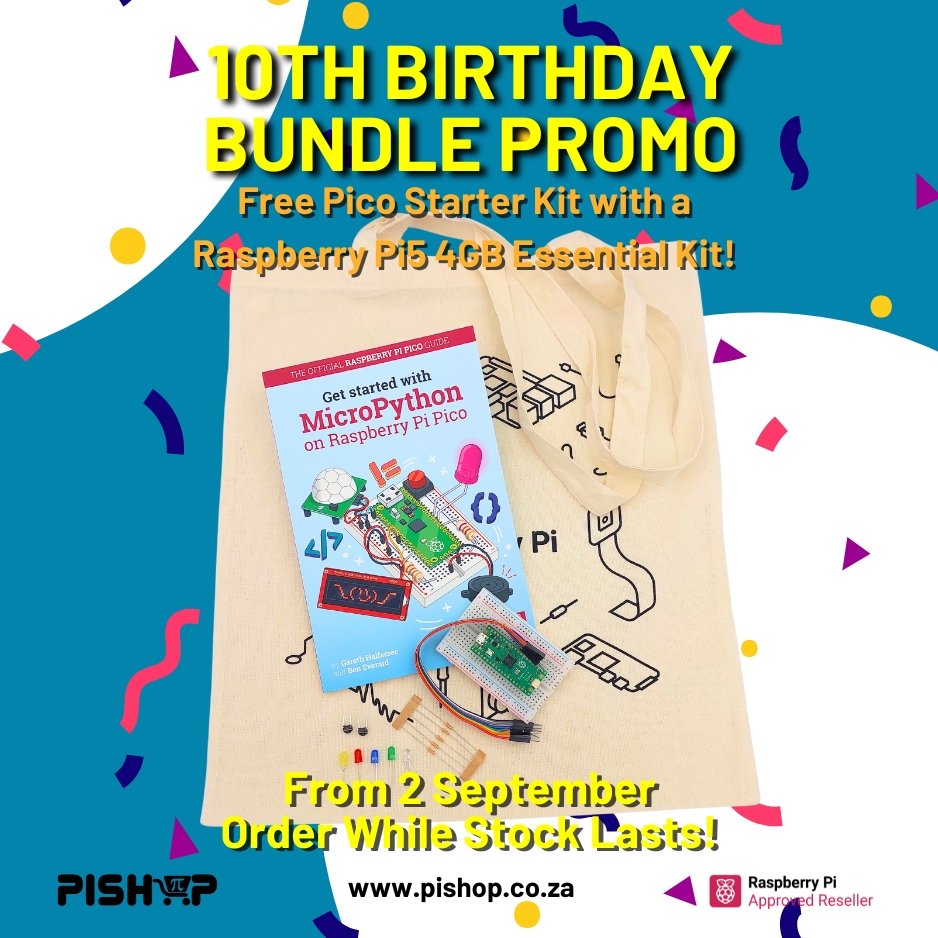 PiShopSA's tweet image. Our ⭐10th ⭐ birthday is coming up in September! ALL thanks to you guys! Link in bio - check back from the 2nd of September! 👌🏼😏
. 
.
.
.
.
.
#pishopsa #pishop10years #pishop #raspberrypibundle