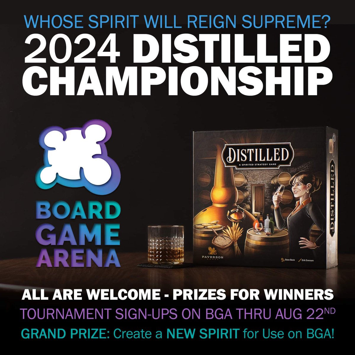 Have you registered yet? 🏆 The big <a href="/distilled_game/">Distilled</a> <a href="/BoardGameArena/">Board Game Arena</a> tournament starts in just one hour! We have almost 400 entries, all vying for the championship title and the chance to create your own spirit label and recipe! 🥃 Enter here:  boardgamearena.com/tournament?id=…