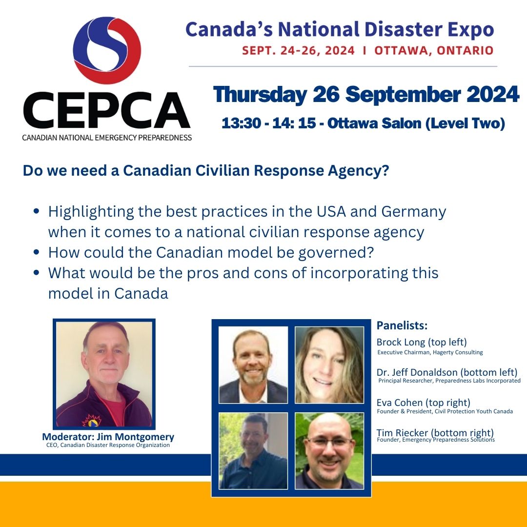 Don't miss CDRO's moderated session with our distinguished panel as they discuss a Canadian Civilian Response Agency.  

Thursday, 26 September at 1:30 pm in the Ottawa Salon (Level Two)

 Get your All Access Pass: bit.ly/4fJmnF4