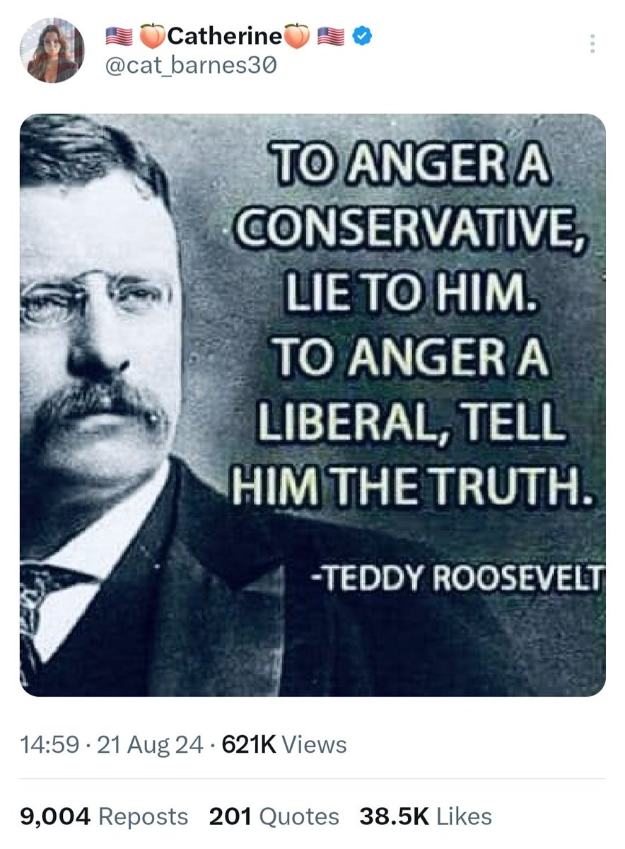 9,000 retweets, 38,000 likes, and 620,000 views for a completely fake Teddy Roosevelt quote. He never said this.