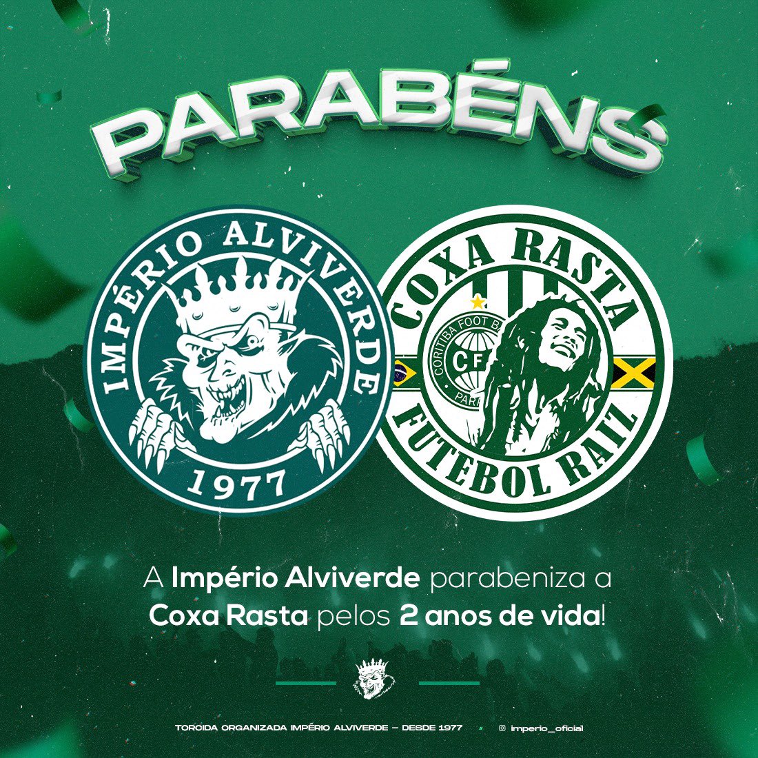 iav1977oficial's tweet photo. Parabenizamos os irmãos da @Coxarasta pelos 2 anos de caminhada e apoio incondicional ao nosso Coritiba. 
 
Vida longa, Rasta! https://t.co/vWGMWtBs5D