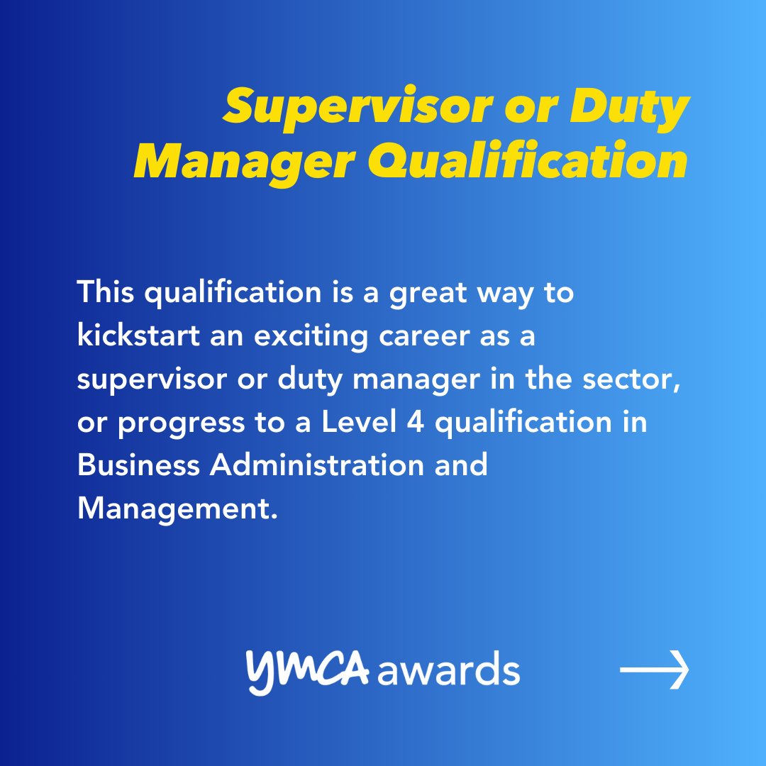 YMCAawards's tweet photo. Do your learners desire to work in the sport and active leisure sector but need #leadership, #management and customer service #skills?

The qualification below can lead to a career as a supervisor or duty manager.
https://t.co/YRzGuW4qys

Learn more via awards.support@ymca.co.uk https://t.co/n6R4ijv0Y2
