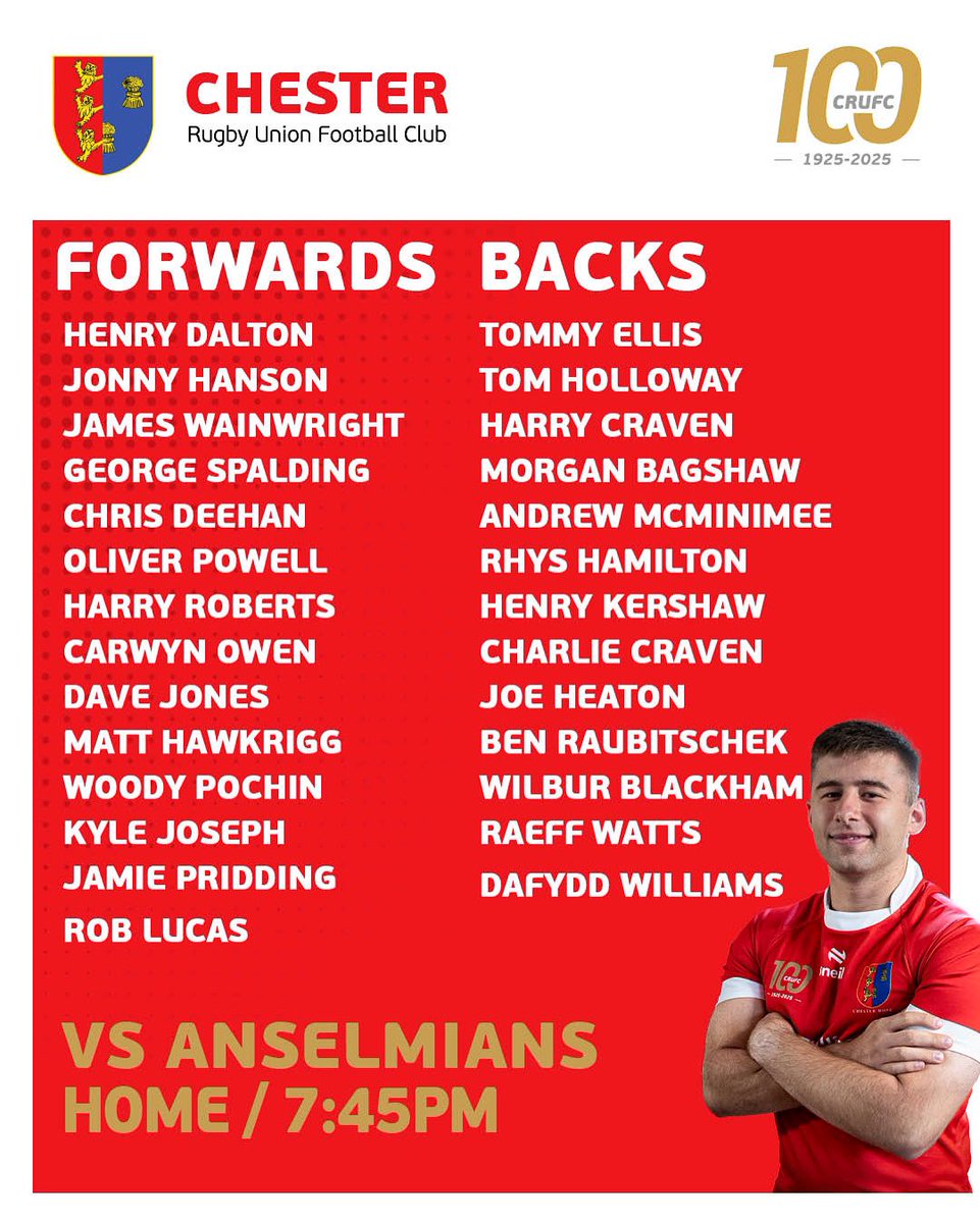 RUFCChester's tweet photo. ๐จ Hereโs the squad for tomorrow nightโs pre-season clash against Anselmians ๐
Kick-off at 7:45 PM on Friday the 23rd of Augustโletโs pack the stands and show our support! ๐๐ฅ
#ChesterRUFC #RugbyFamily #MatchDay #upthechess
@Anselmians https://t.co/WtOzI9QnxR