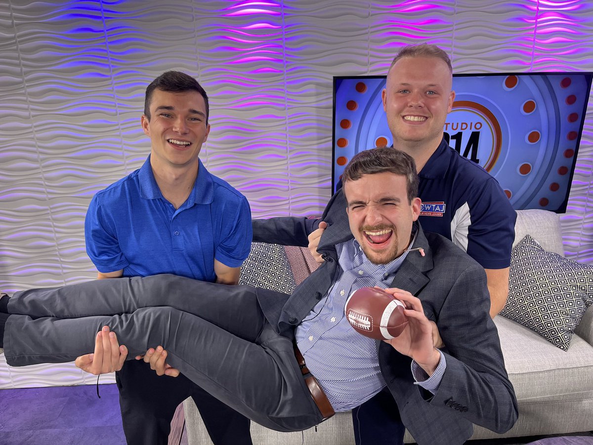 SportsbeatWTAJ's tweet photo. We’re just one day away from the start of the high school football season! 🏈

Big thanks to @JackMcCuneWTAJ for having our Sportsbeat hosts @j_manny22 and @HolsingerRiley on Studio 814 yesterday!

Watch it here: https://t.co/Zx2yw1zlZW https://t.co/vUkrIwYi7T