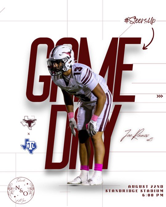It’s Game Day!!! Your Steers travel to Carrollton to take on RL Turner at Standridge stadium at 6:00 pm. Tickets to tonight’s game are free! 
This week Game Day sponsor is brought you by N&amp;O T-shirts and More!