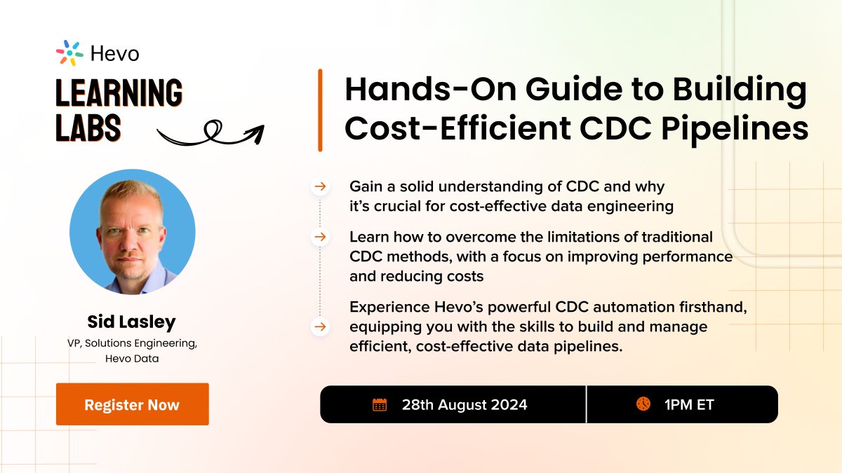 Ready to cut costs and boost performance? 🚀

Join us on August 28th at 1 PM ET for our webinar on Hands-On Guide to Building Cost-Efficient CDC Pipelines! Learn to transform your data pipelines into efficient, cost-effective systems. 💡events.hevodata.com/hands-on-guide…