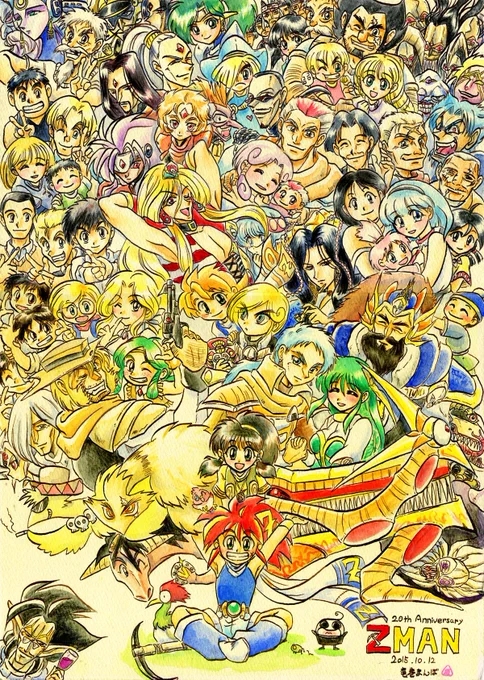 そうだ9月1日インテ、今回お誕生日席だったんですよ!(オンリーワンジャンル、たまにある)ちょうどZMANアンソロの告知もする予定だし、目立つようにポスター作ってみた方がいいかな?ちゃんとしたのじゃなく過去絵の拡大コピーだけど。↓のオールキャラ絵とメイン5人+α絵、どっちがいいと思います? 