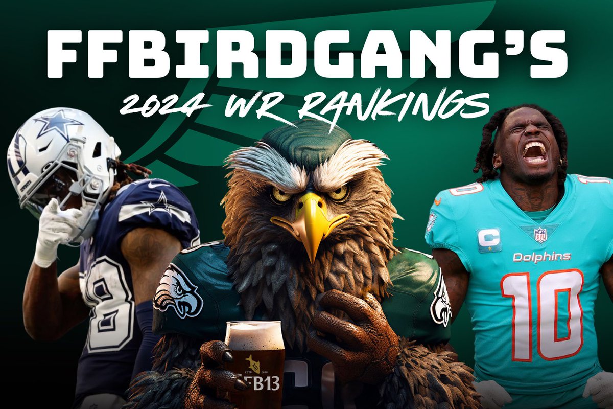 FFBirdGang's tweet image. 2024 WIDE RECEIVERS 🚨🏆

First #Redraft league in the books and many more on the way in the next few weeks. Here’s what I think of the 2024 WR’s.

Post Includes:

📊 Top 50 WR Rankings 
📈 WR Values at ADP
📉 WR Fades at ADP (and WHY)

1. Tyreek Hill
2. CeeDee Lamb
-
3. Amon-Ra