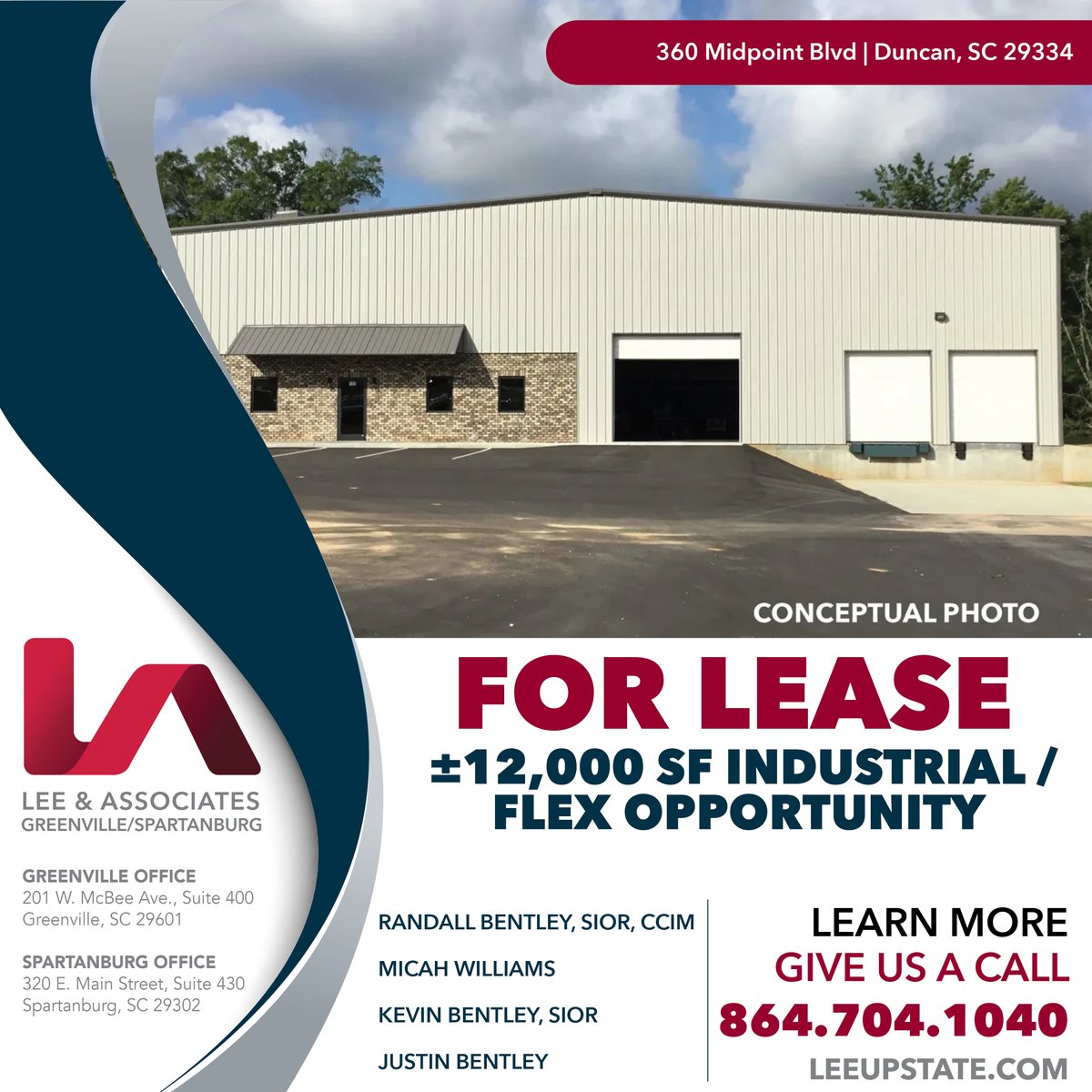 NEW LISTING!
Lee &amp; Associates Greenville / Spartanburg is pleased to present this ±12,000 SF industrial / flex opportunity for lease located at 360 Midpoint Boulevard in Duncan, SC. 

Click here to view the property online: 
loom.ly/W0XxCEY
 
#leeassociates #leeupstate
