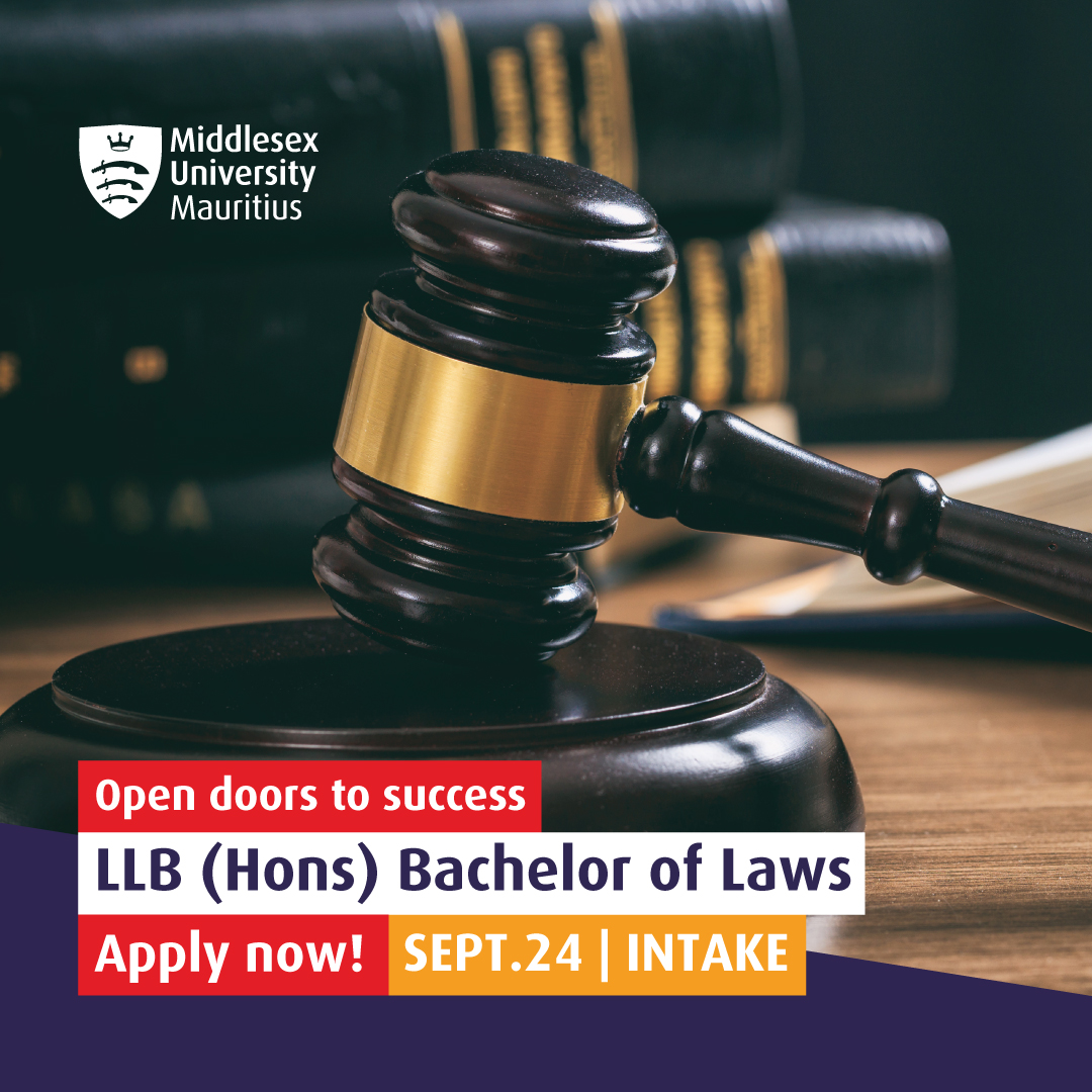 Shape your legal future with Middlesex University Mauritius! Our LLB program offers hands-on experience and global opportunities. Apply now and start your success story!