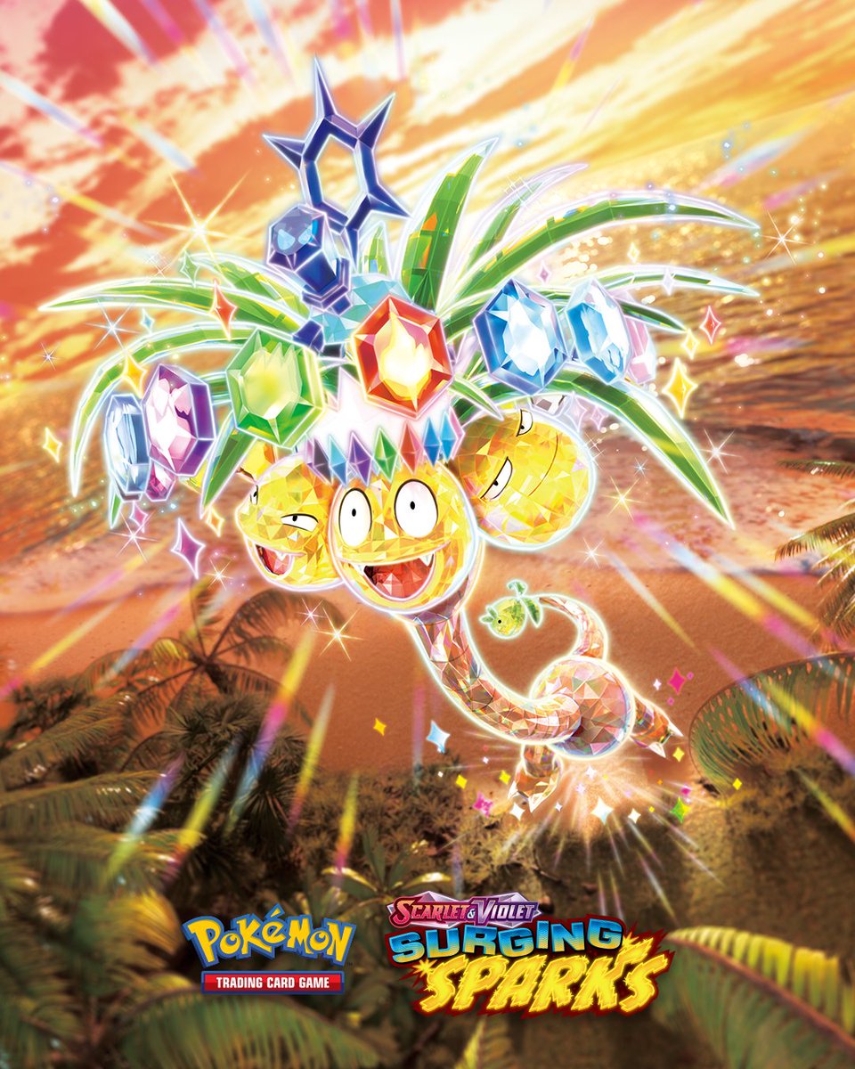 PokemonTCG's tweet photo. Catch the waves in this growing storm!🌊 ⚡

Tera Pokémon ex, Dragon-type Pokémon, and more light up the shoreline in the Pokémon TCG: Scarlet &amp; Violet— #SurgingSparks expansion. More info: https://t.co/jiEIOQNCIK https://t.co/BWYUGAZTAk