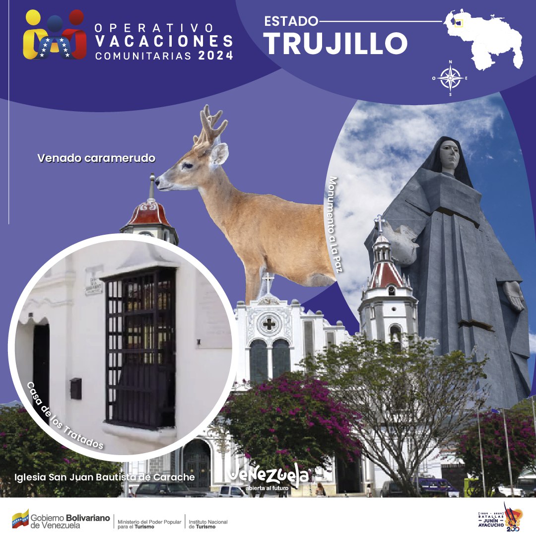 Durante esta temporada vacacional te invitamos a disfrutar de los destinos turisticos del estado Trujillo.

¡ Venezuela Abierta al Futuro!
 
#venezuelaabiertaalfuturo #vacacionescomunitarias2024 #inatur #tueresinatur #trujillo