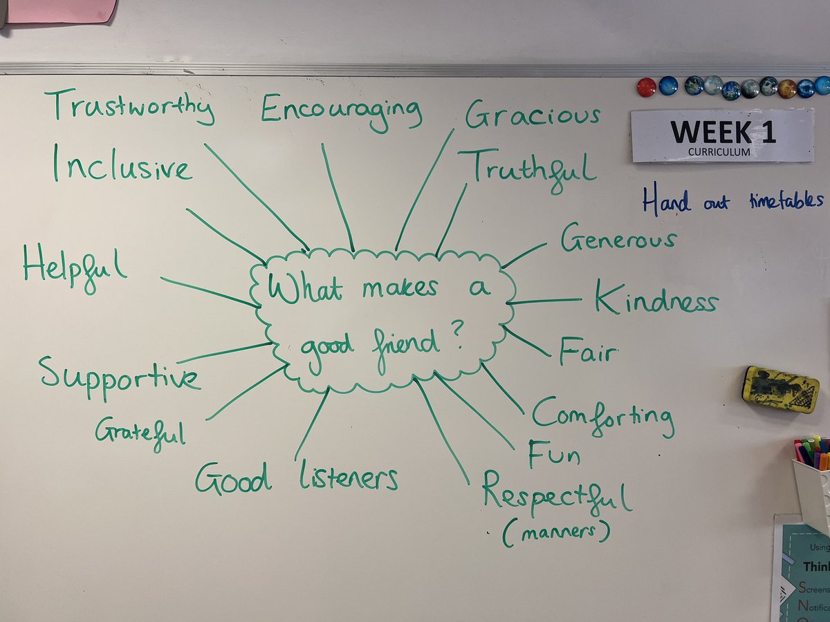 SimonTyersEDU's tweet photo. In our ‘Speak Out, Stay Safe’ lesson, my students discussed what makes a good friend. With almost no prompting, they came up with a great list of attributes. It was heartwarming to hear their stories of kindness! #Teaching #Education https://t.co/cU6F9OLrMX