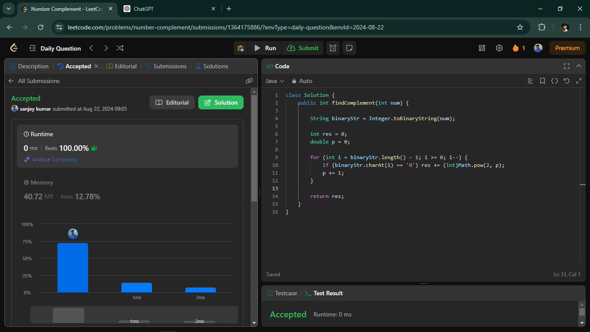 _Sanjay__kumar_'s tweet photo. // August 22, 2024, Thursday         
// 476. Number Complement
#leetcode #Coding_Sanjay #Java #daily_problem https://t.co/wCEmb3HP2U