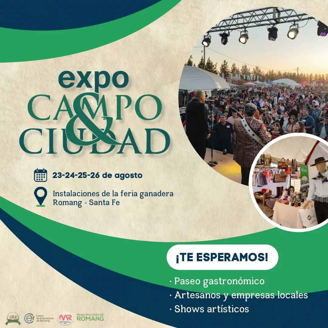 rmgtur's tweet photo. 5° Expo Campo &amp; Ciudad 2024 en Romang 🚜 
Será los días 21 al 26 de agosto, comenzando con ciclos de charlas en el Auditorio Mutual RFC, continuando a partir del viernes  en el predio de la Feria Ganadera de Romang. Exposición comercial e industrial. Gastronomía y espectáculos. https://t.co/jlGTLhICYb