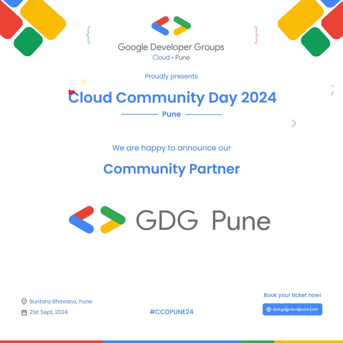 gdgcloudpune's tweet image. 🚀 Excited to announce @GDGPune as our community partner for Google Cloud Community Day 2024! 🙌
This partnership will bring unmatched insights, networking, and innovation to the even
Let's connect the dots across the cloud landscape. 🌥️🤝#GCCDPune2024 #GDGCloudPune #CCD2024
