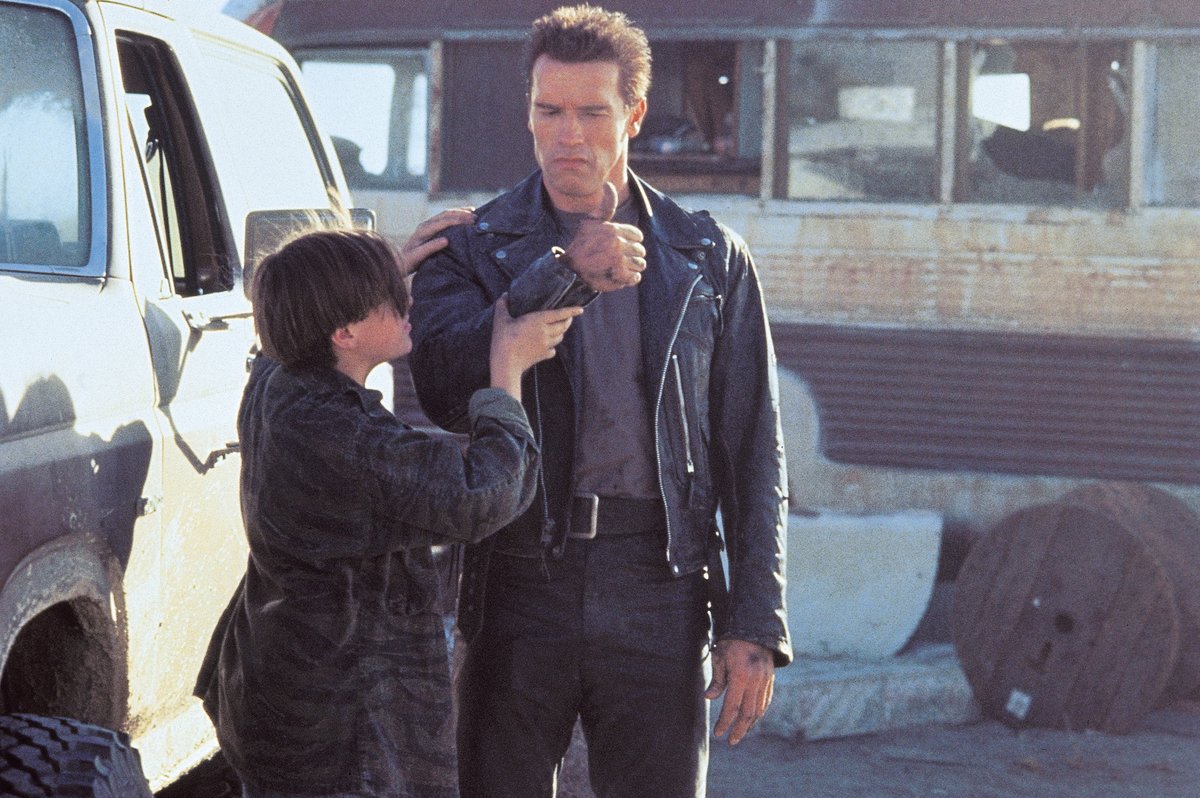 StudiocanalUK's tweet photo. Hasta la vista, baby! Arnie is back to celebrate #TerminatorDay.
Thumbs up if you're seeing the 4K restoration of #Terminator2 in cinemas tonight 👍 https://t.co/5sWH3vs87r