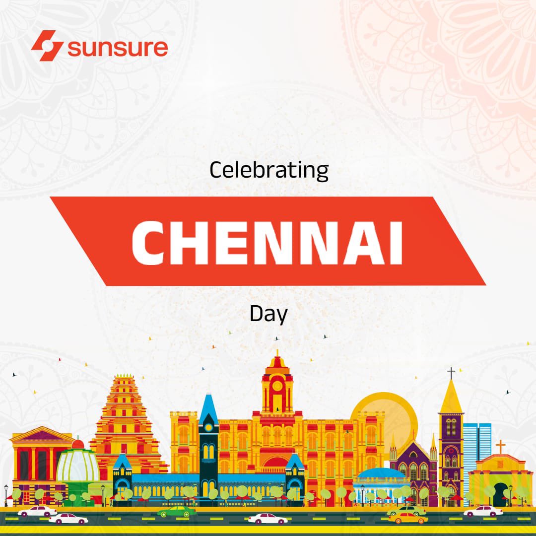 SunsureEnergy's tweet photo. Chennai, here's to another year of sunshine &amp; progress! Sunsure Energy is proud to be part of this vibrant tapestry,illuminating a future where heritage and progress walk together. Here's to a Chennai powered by the sun,driven by its people,&amp; shining ever brighter!#ChennaiDay2024 https://t.co/qPX0MRzyS5