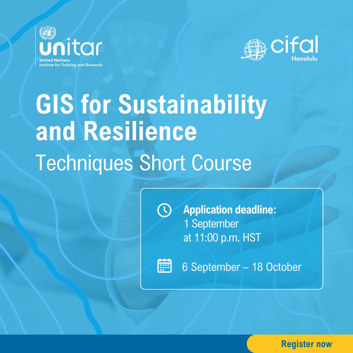 CifalGlobal's tweet image. #CIFALHonolulu at @Chaminade_Univ is launching a new course titled &quot;GIS for Sustainability and Resilience: Techniques Short Course.&quot;  
✍️ Application deadline: 1 September
🗓️ Course dates: 6 September – 18 October 
For more information: shorturl.at/L4koo  
#NewCourse #GIS