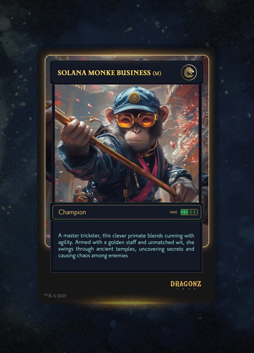 Dragonz Land (@dragonzlandx) on Twitter photo ๐ Meet Solana Monke Business (<a href="/SolanaMBS/">Solana Monkey Business</a>), the Master Trickster! ๐
Blending cunning with agility, this clever primate swings through ancient temples with unmatched wit. Armed with a golden staff, she uncovers secrets and causes chaos among enemies. ๐โจ
Add this rare champion ๐ Meet Solana Monke Business (<a href="/SolanaMBS/">Solana Monkey Business</a>), the Master Trickster! ๐
Blending cunning with agility, this clever primate swings through ancient temples with unmatched wit. Armed with a golden staff, she uncovers secrets and causes chaos among enemies. ๐โจ
Add this rare champion