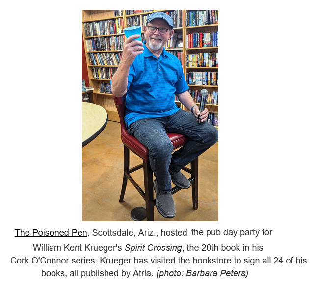 Atria Mystery Bus (@atriamysterybus) on Twitter photo The <a href="/PublishersWkly/">Publishers Weekly</a> Image of the Day is <a href="/WmKentKrueger/">William Kent Krueger</a> at <a href="/poisonedpen/">FountainPen</a> in Scottsdale, AZ this week at the pub day event for his new Cork O'Connor mystery SPIRIT CROSSING.
His Solo® cup matches his outfit. The <a href="/PublishersWkly/">Publishers Weekly</a> Image of the Day is <a href="/WmKentKrueger/">William Kent Krueger</a> at <a href="/poisonedpen/">FountainPen</a> in Scottsdale, AZ this week at the pub day event for his new Cork O'Connor mystery SPIRIT CROSSING.
His Solo® cup matches his outfit.